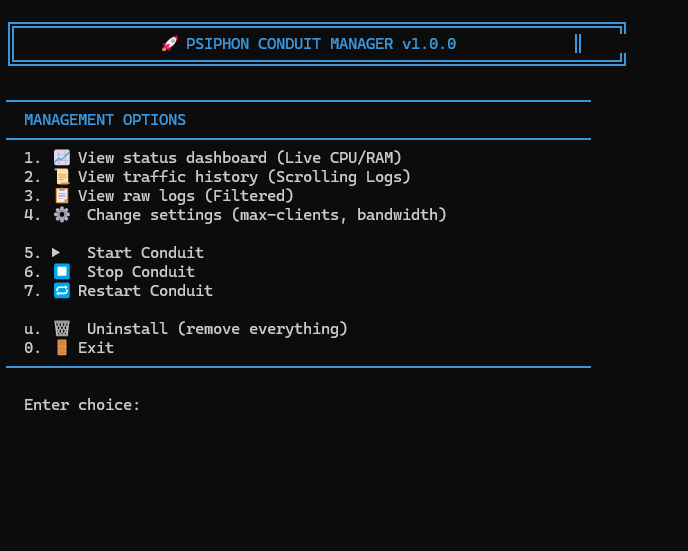 Conduit Manager Menu
